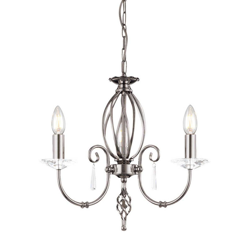 Thebes 3 - Light Candle Style Chandelier, Polished Nickel