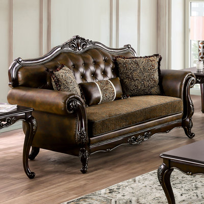 74" W Traditional Loveseat, Dark Cherry/Brown
