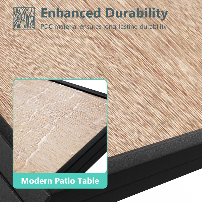 Table d'appoint carrée pour patio, plateau de table en imitation bois pour l'extérieur