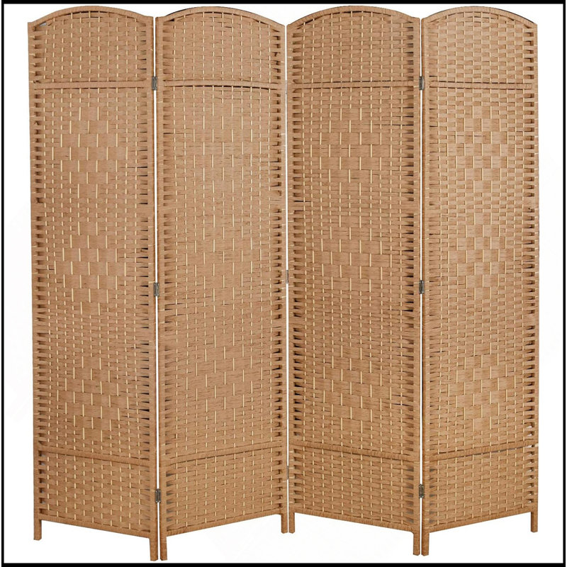 4 Panel Room Divider, Folding Screen, Natural Wood