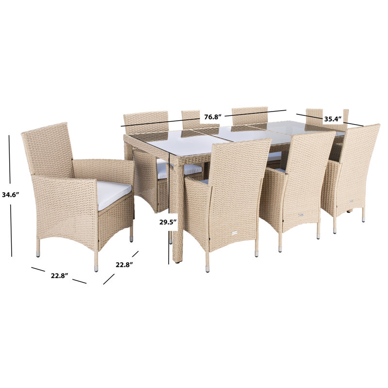 Hailee Beige Wicker 8-Person Outdoor Dining Set with Cushions
