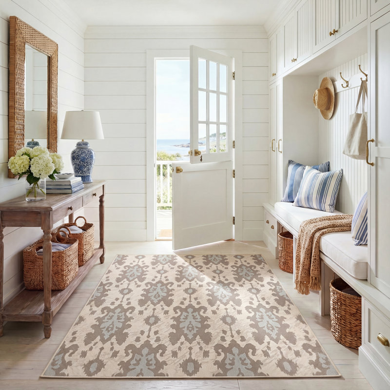 Tapis intérieur / extérieur beige Arneshia, Rectangle 5 pi 3 po x 7 pi 7 po