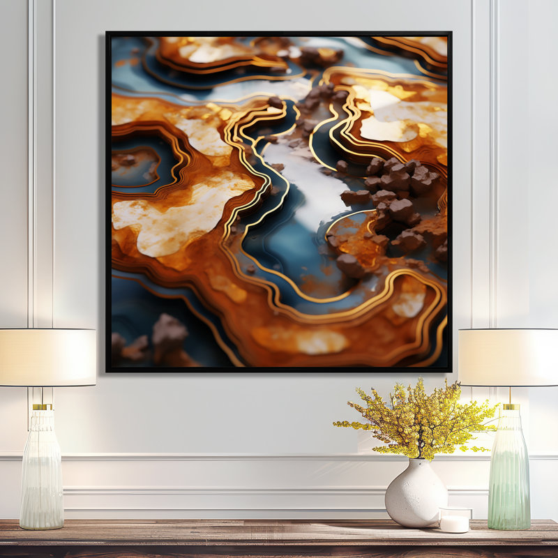 Décoration murale Tangerine Glam Elegance - marbre, H 16 po x l 16 po x P 1 po, Cadre flottant noir