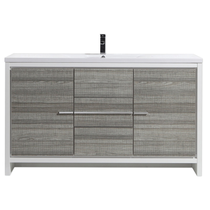 Ensemble de meuble-lavabo simple 59 po Polychronis, Gris cendre très lustré