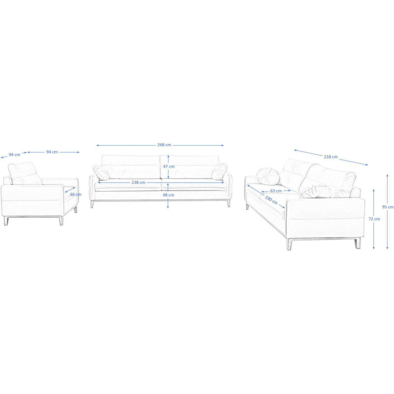 Bhumi 3 - Piece Living Room Set, Pink