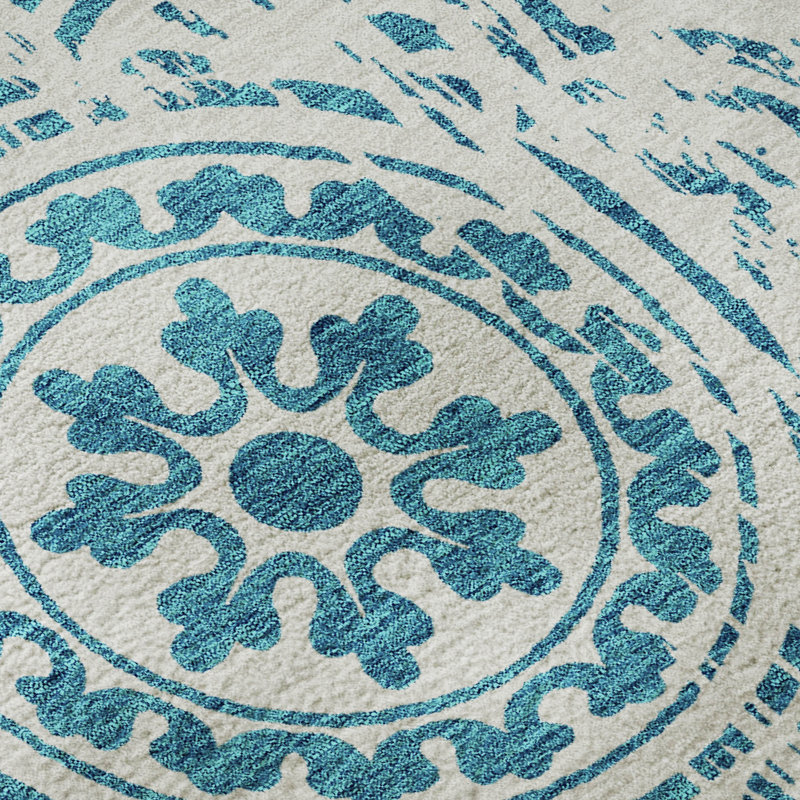 Premium Machine Washable Prisco Teal Rug, Rectangle 1'8" x 2'6"