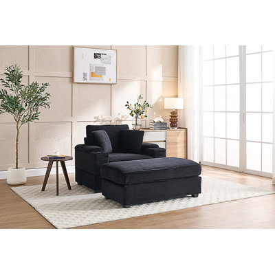 Upholstered Chaise Lounge Sofa With Handrail Storage, Movable Ottoman