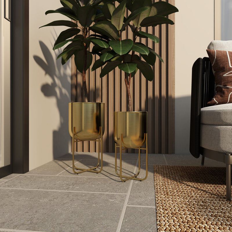 Nickson 2-Piece Gold Iron Indoor/Outdoor Planter Set