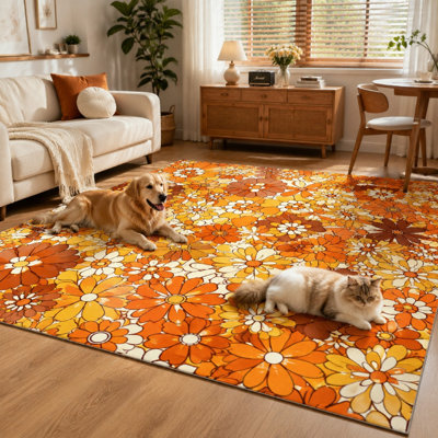 1 pièce à motif floral rétro - moelleux, moelleux, imprimé en tissu doux, lavable et facile à nettoyer, grand tapis mince, envers antidérapant, convient au salon, à la chambre à coucher, à la cuisine, au bureau et à l'intérieur pour la maison