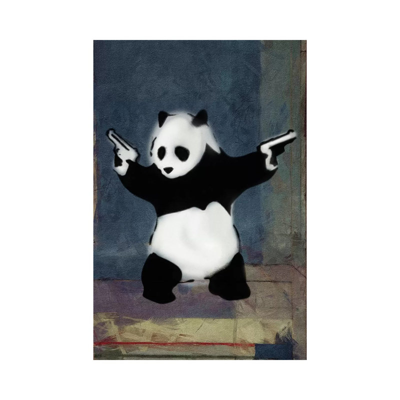 «Panda with Guns Blue Square», impression sur toile tendue, H 18 po x l 12 po x 1,5 po