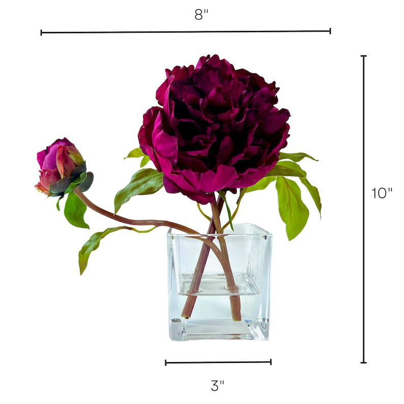 Silk Peony Faux Floral in Vase, Fuchsia Pink