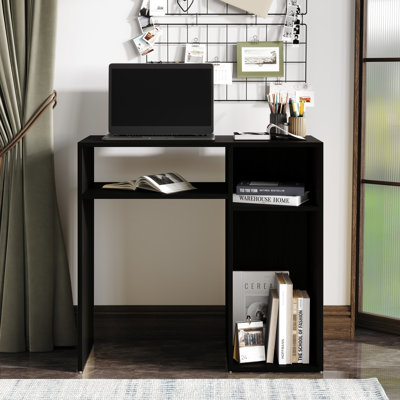 32 INCH WRITING DESK WITH SHELF CABINET IN BLACK