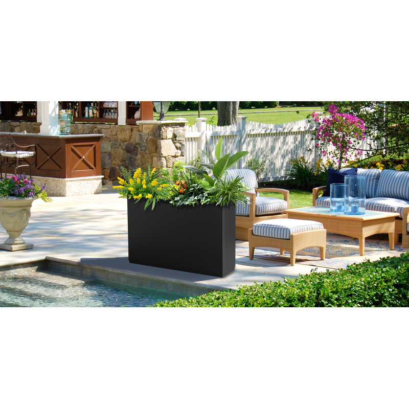 Metal Planter Box - Large Planter Box with Drainage Holes for Outdoor Use, 25.6'' H X 35.4'' W X 9'' D, Black