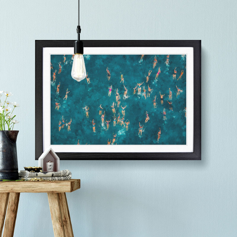 Swimmers Swimming - Picture Frame Painting Print, 24cm H x 33cm W x 2cm D, Black Framed
