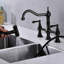 Bridge Dual Handles Kitchen Faucet In Matte Black With Pull-Out Side Spray, 360 Degree Rotatable High Spreading, Rust, Corrosion , Leak Proof, Brass Created Discharge Pipe, Made