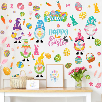 122 pièces autocollants muraux de Pâques gnome de Pâques autocollants muraux décoration de fenêtre de Pâques œuf lapin carotte décalcomanies murales pour chambre à coucher salon salle de bain décor de fenêtre