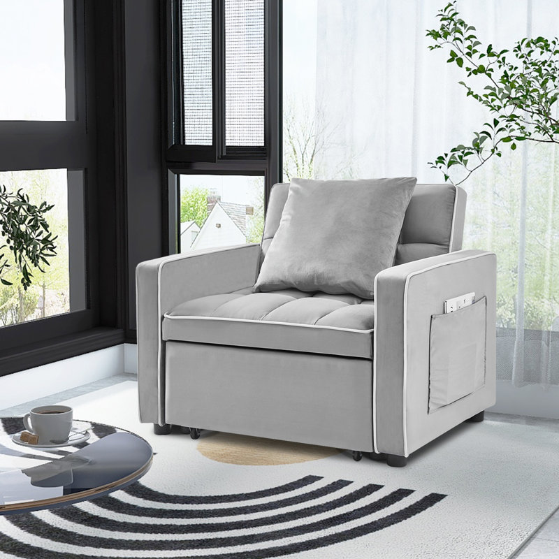Canapé convertible à dossier capitonné 36,61 po Myleigh, Velours gris