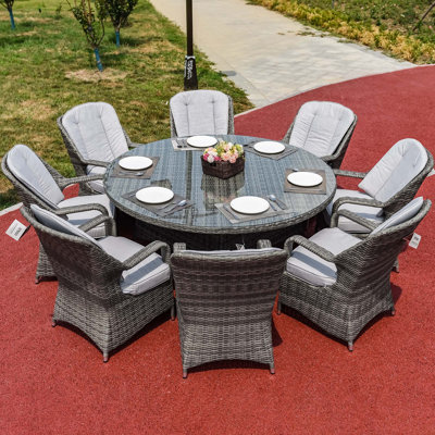 8-Person Outdoor Brown Dining Table Set