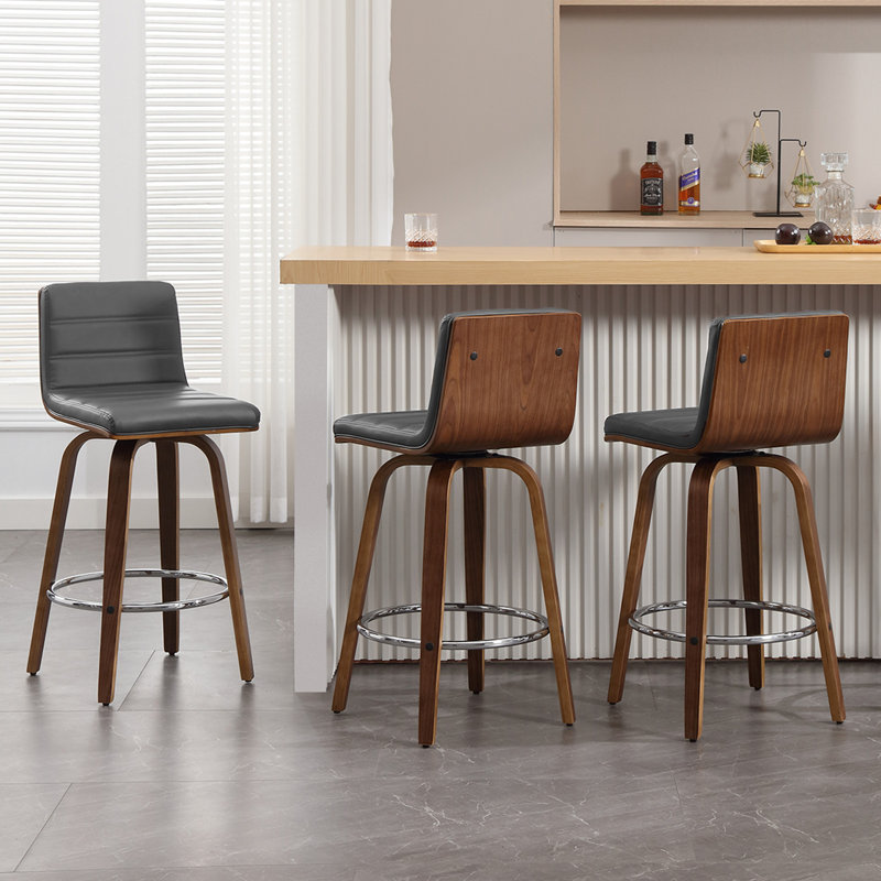 Mariea Swivel Upholstered Counter Stool, Counter Stool (26" Seat Height), Gray