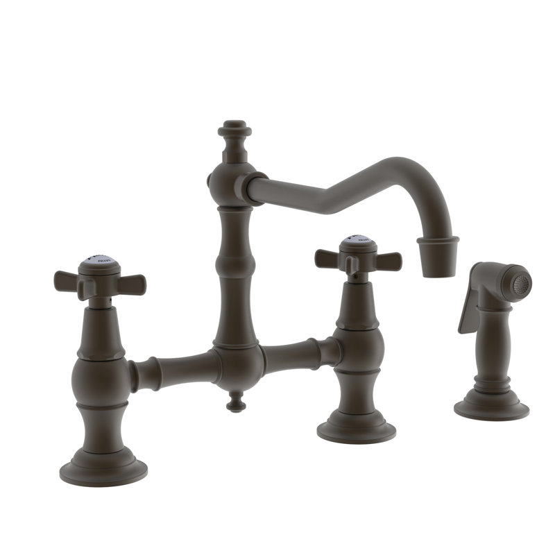 Chesterfield Kitchen Bridge Faucet with Side Spray, Venetian Bronze, Cross