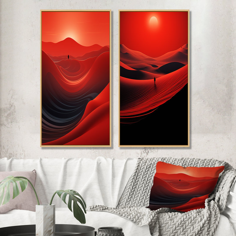 «Man Solitude In Red Arid Desert I», ensemble de 2 reproductions d'art sur toile, Encadrement brun, H 28 po x l 25 po