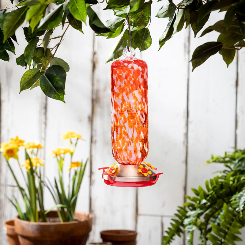 Mangeoire à colibri en verre Art, rouge et blanc