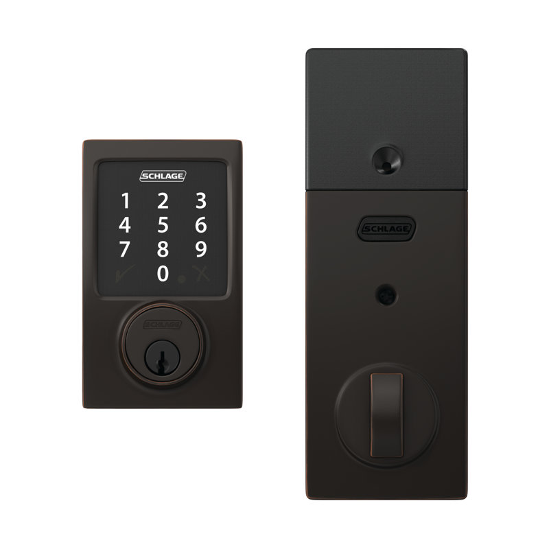 Century Single Cylinder Electronic Deadbolt with Z-Wave Technology, Aged Bronze