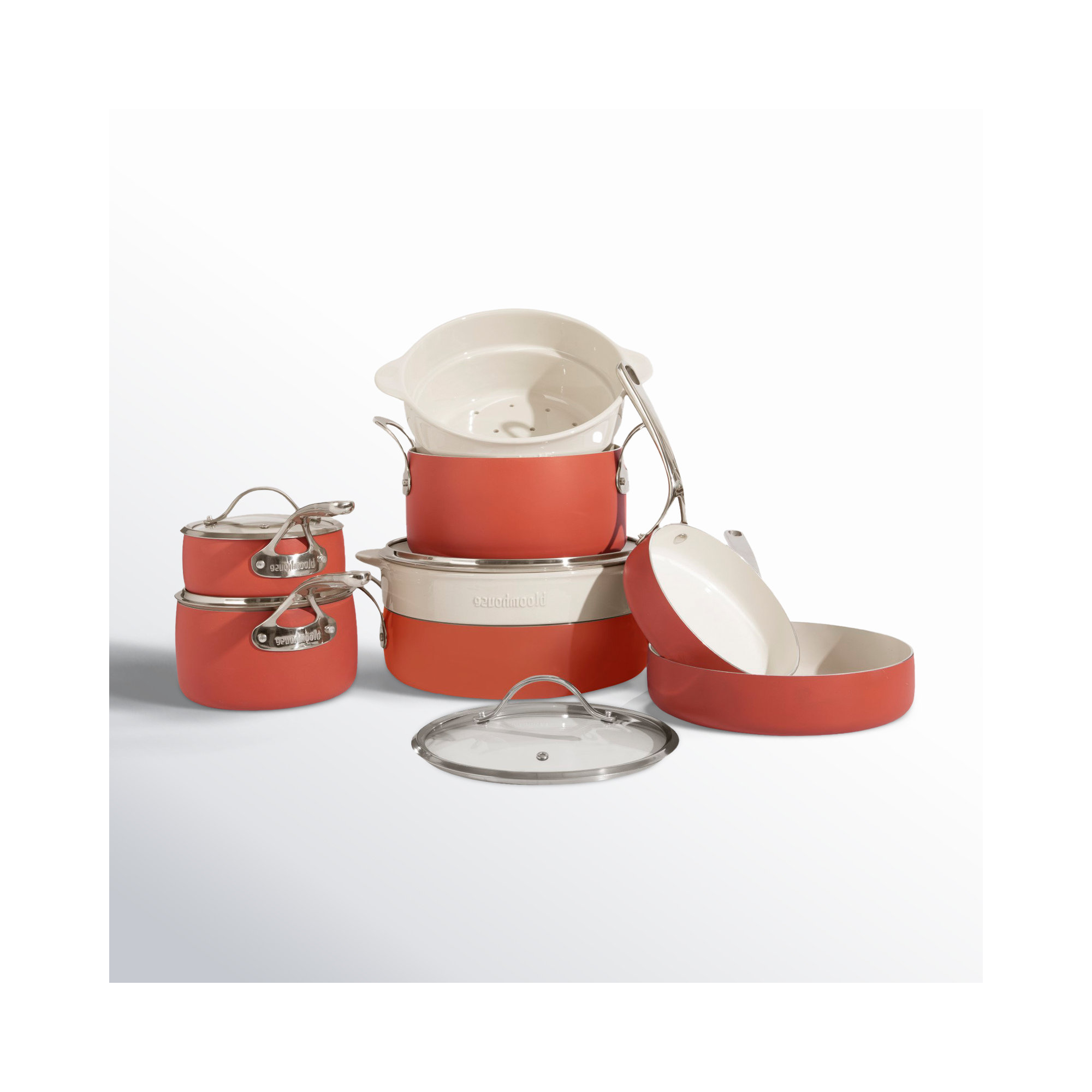 12 - Piece Non-Stick Aluminum Cookware Set, Terracota Orange