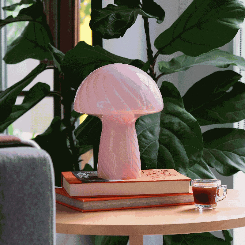 Glass Mushroom Table Lamp, Petite Close Top Stripes, Bubblegum, Bubblegum