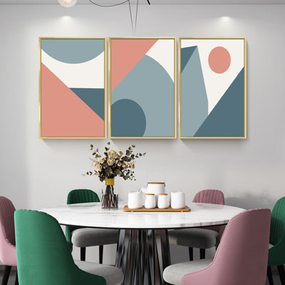 Abstract Color Graphics Wall Art - 3 Piece Picture Aluminum Frame Print Set On Canvas, Wall Decor For Living Room Bedroom Bathroom QS10-2