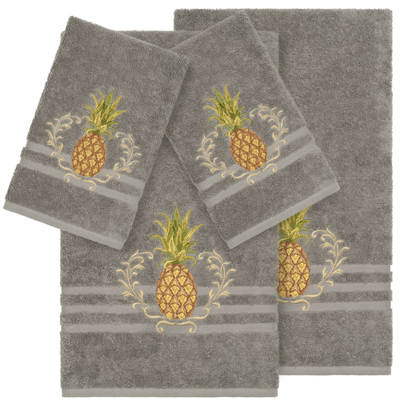 Welcome Turkish Cotton Towel Set, Dark Gray, 4 Piece Towel Set