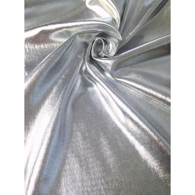 Silver Metallic Foil Stretch Fabric by the Yard, Shiny 58 Inch Wide 4-Way Stretch Spandex for Dancewear, Cosplay, Costumes & Leggings
