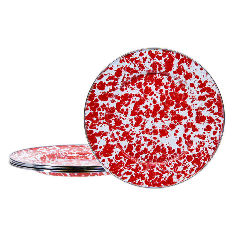 Solid Handmade Enamelware Dinner Plate, Red Swirl