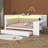 Full Size Wooden Daybed With Trundle And LED Light, Shelves And Charging Station, L-Shaped Daybed With Desk-1285538505