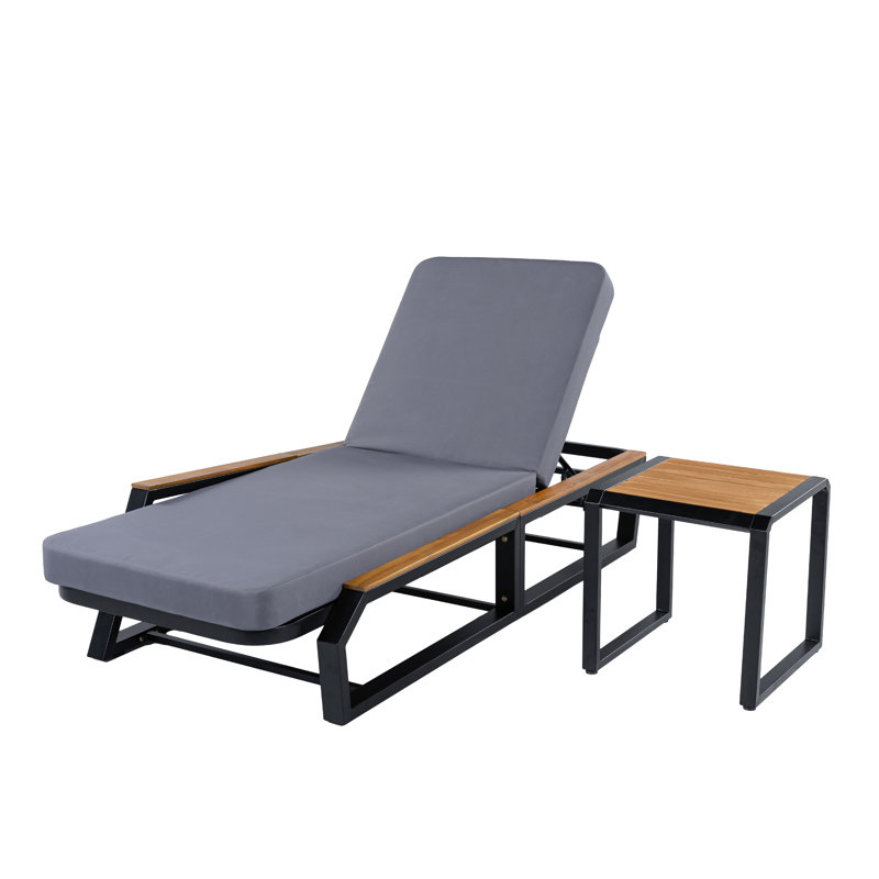 Ensemble de chaise longue d'extérieur réglable avec table d'appoint et coussin Orlenae, 1, Dark Gray, Black
