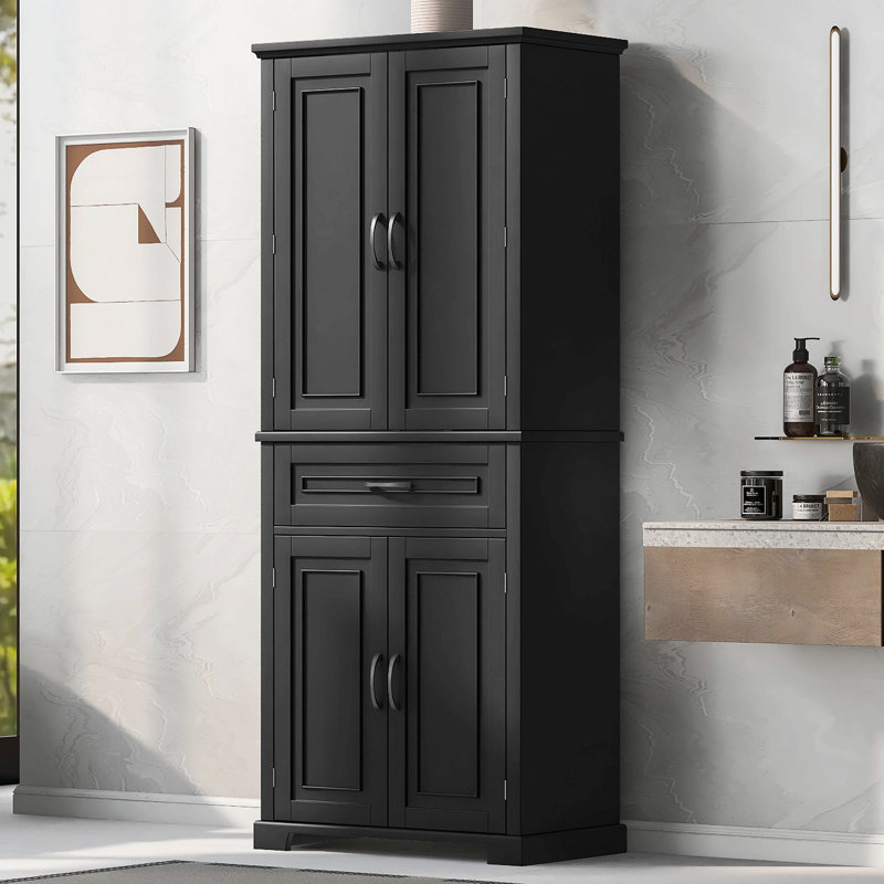 Bathroom Storage Cabinet With Doors And Drawer, Multiple Storage Space, Adjustable Shelf, Black, Black