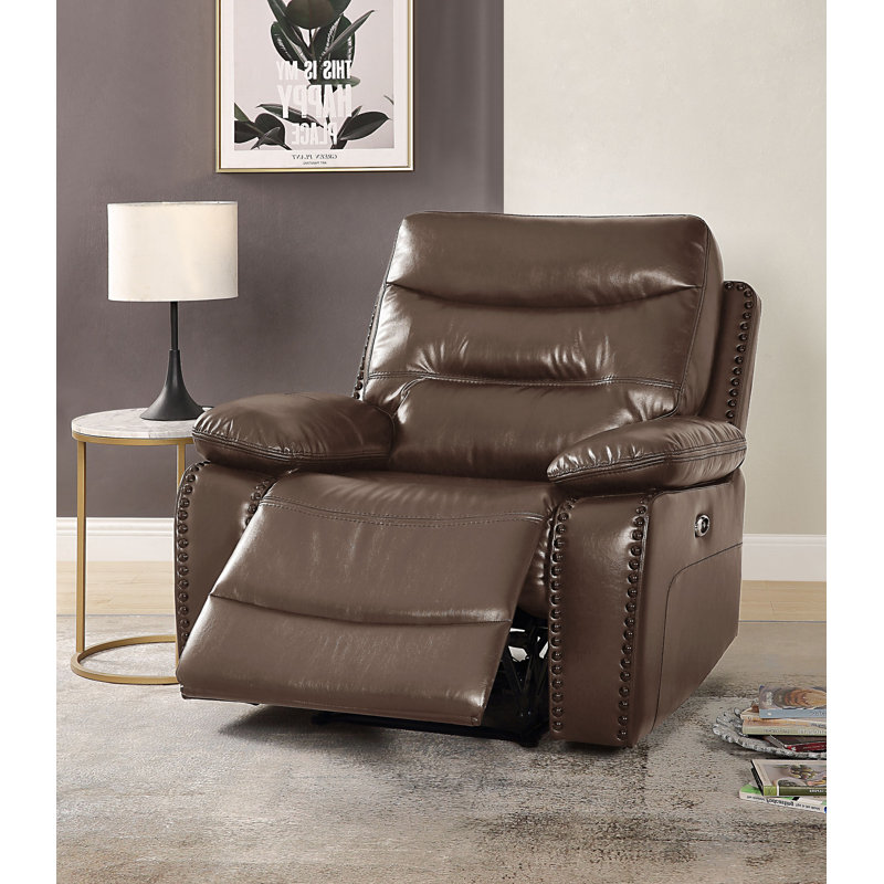 Retha Upholstered Power Reclining Home Theater Seat, Brown Leather Match