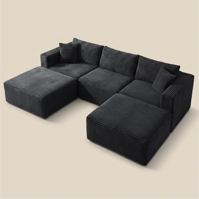 Corduroy Gray Sofas Sectional for Living Room Cloud Sofa with L and U-Shape Upholstered Soft Frame Design Couches Modern Modular Couch with 2 Ottomans