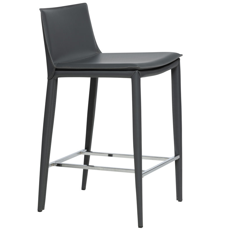 Tabouret de comptoir en cuir 25,5 po Holleman, Gris charbon