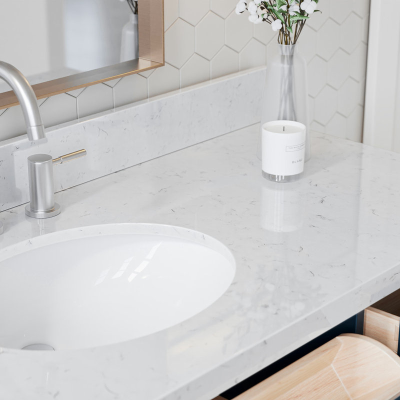 ARIEL Monroe 54 Single Sink Bathroom Vanity with Carrara Quartz Top, Midnight Blue, 54" - 55", Carrara White Quartz