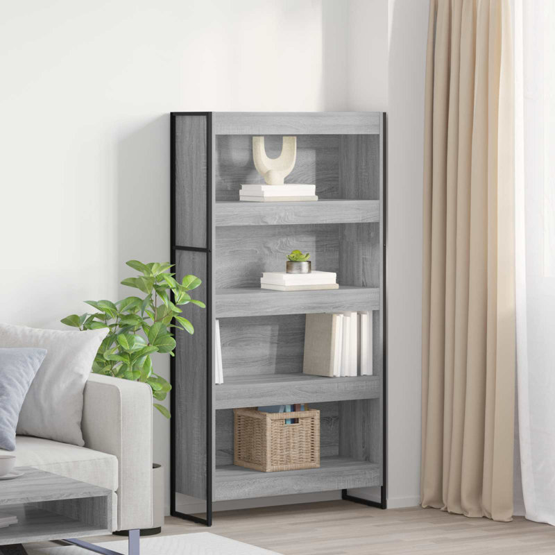 Steel Book Cabinet Bookcase, (4 Shelves) 155cm. H x 80cm. W x 30cm. D, Grey Sonoma