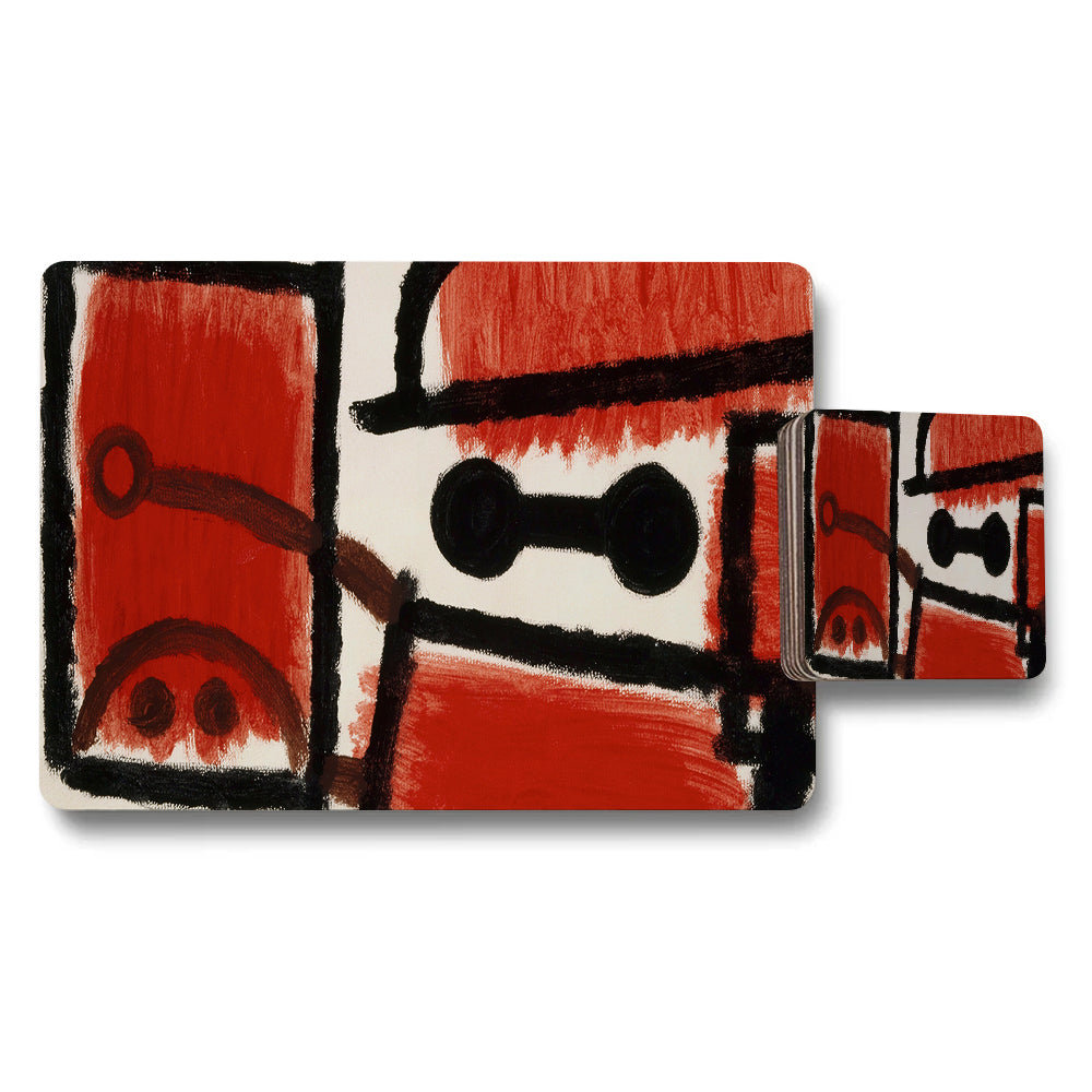 Abstract Red and Black Placemats and Coaster Set Artwork
