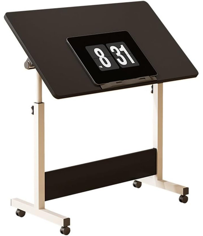 Bureau debout à hauteur réglable, bureau mobile pliable avec roulettes, Noir