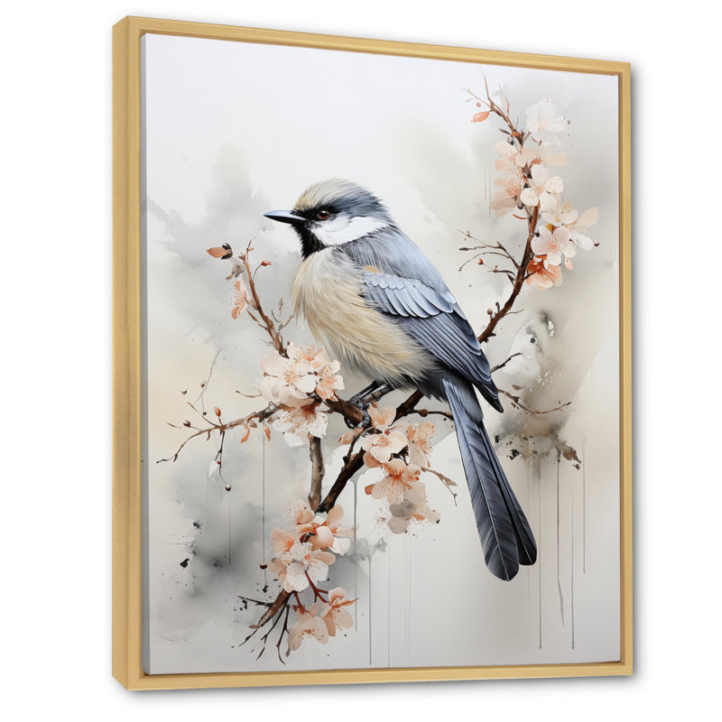 «Hosna Asian Art Bird Sumi II», reproduction sur toile, H 40 po x l 30 po x P 1,5 po, Cadre flottant naturel