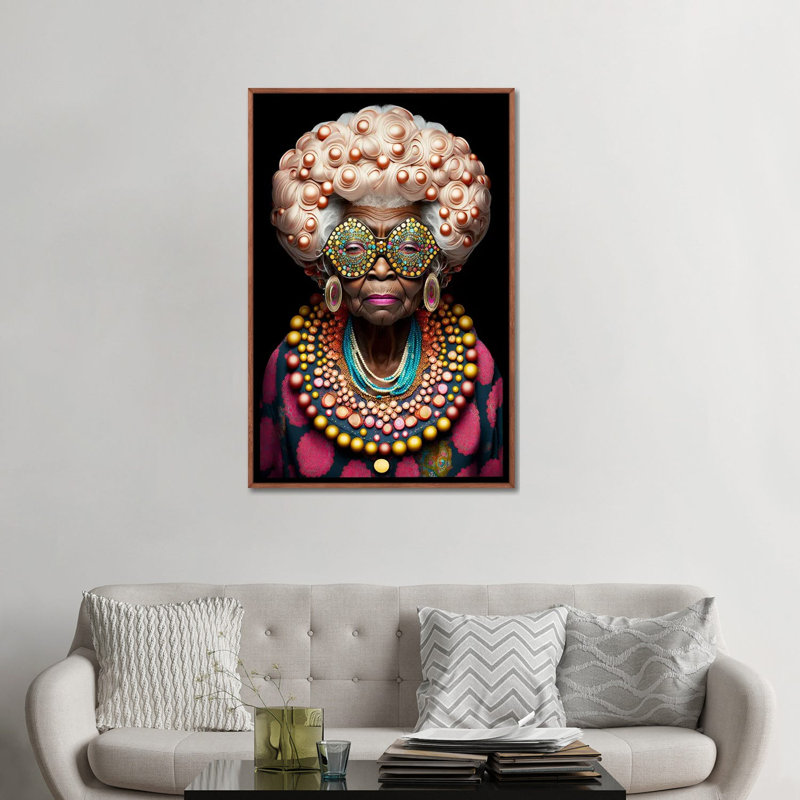 Afrofuturist Grandma I, H 48 po x l 32 po x P 1,5 po, Toile flottante classique avec cadre en bois