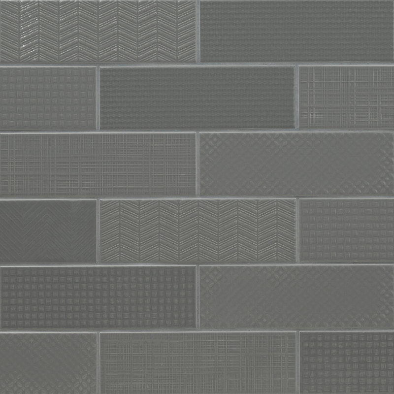Tuiles murales de métro en céramique brillante Metrola Slate 3D Mix 10 cm x 30 cm, Ardoise