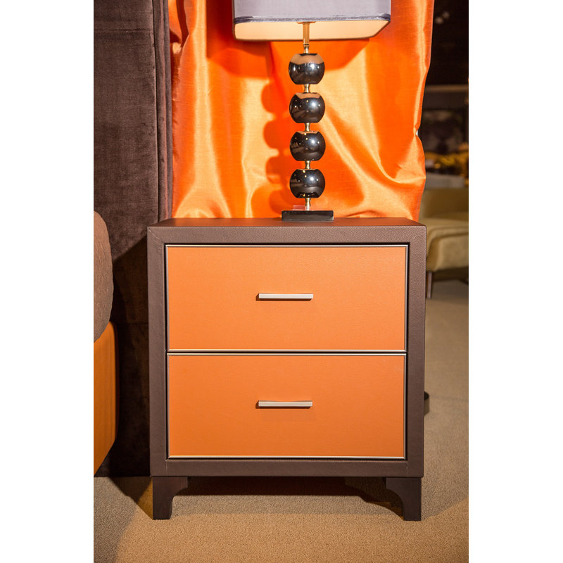 Diablo Orange and Brown 2-Drawer Transitional Nightstand