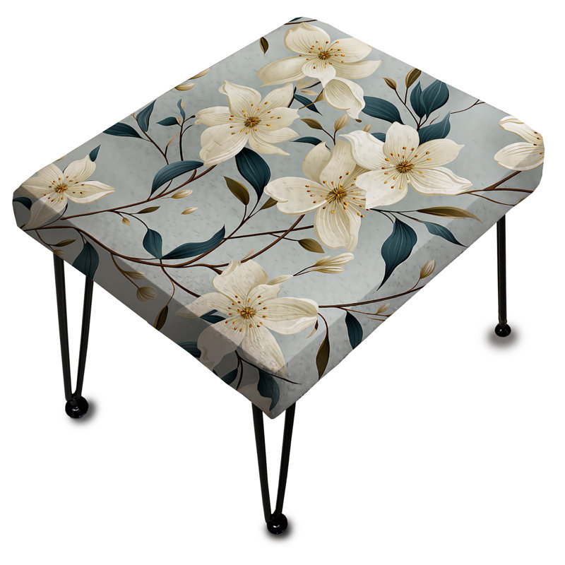 Subtle Whispers II - Floral Rectangle Ottoman