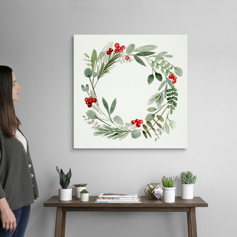 «Holly Wreath I» par Melissa Wang - reproduction d'art sur toile, H 30 po x l 30 po x P 1,25 po, Toile tendue