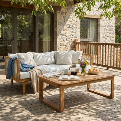Ensemble de canapés de patio spacieux, design moderne en bois d'acacia pour maison de terrasse